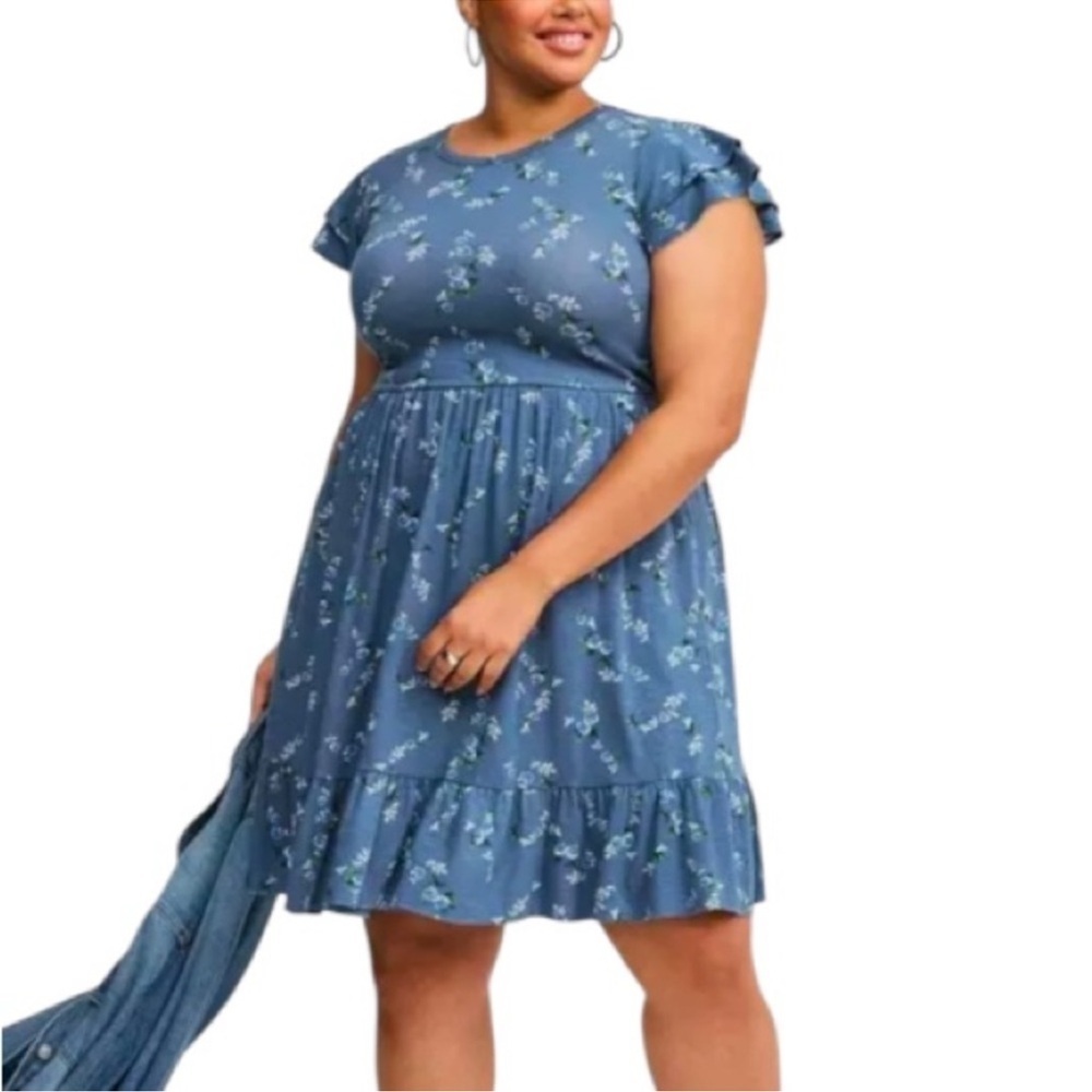 NWT Torrid Blue Mini Floral Skate Dress